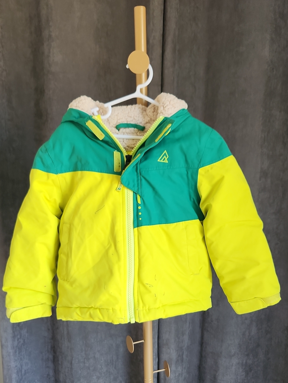 Kids Two-Tone Green & Yellow Hooded Winter Jacket